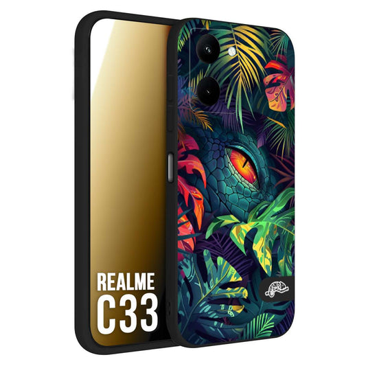 CUSTOMIZZA - Custodia cover nera morbida in tpu compatibile per Realme C33 animali color giungla tropicale occhio di coccodrillo alligatore disegnato