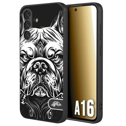 CUSTOMIZZA - Custodia cover nera morbida in tpu compatibile per Samsung A16 bulldog bianco a rilievo disegnato tattoo tatuaggio