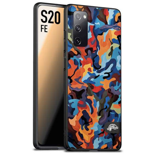 CUSTOMIZZA - Custodia cover nera morbida in tpu compatibile per Samsung S20 FE camouflage mimetico militare moderno blu arancio rosso