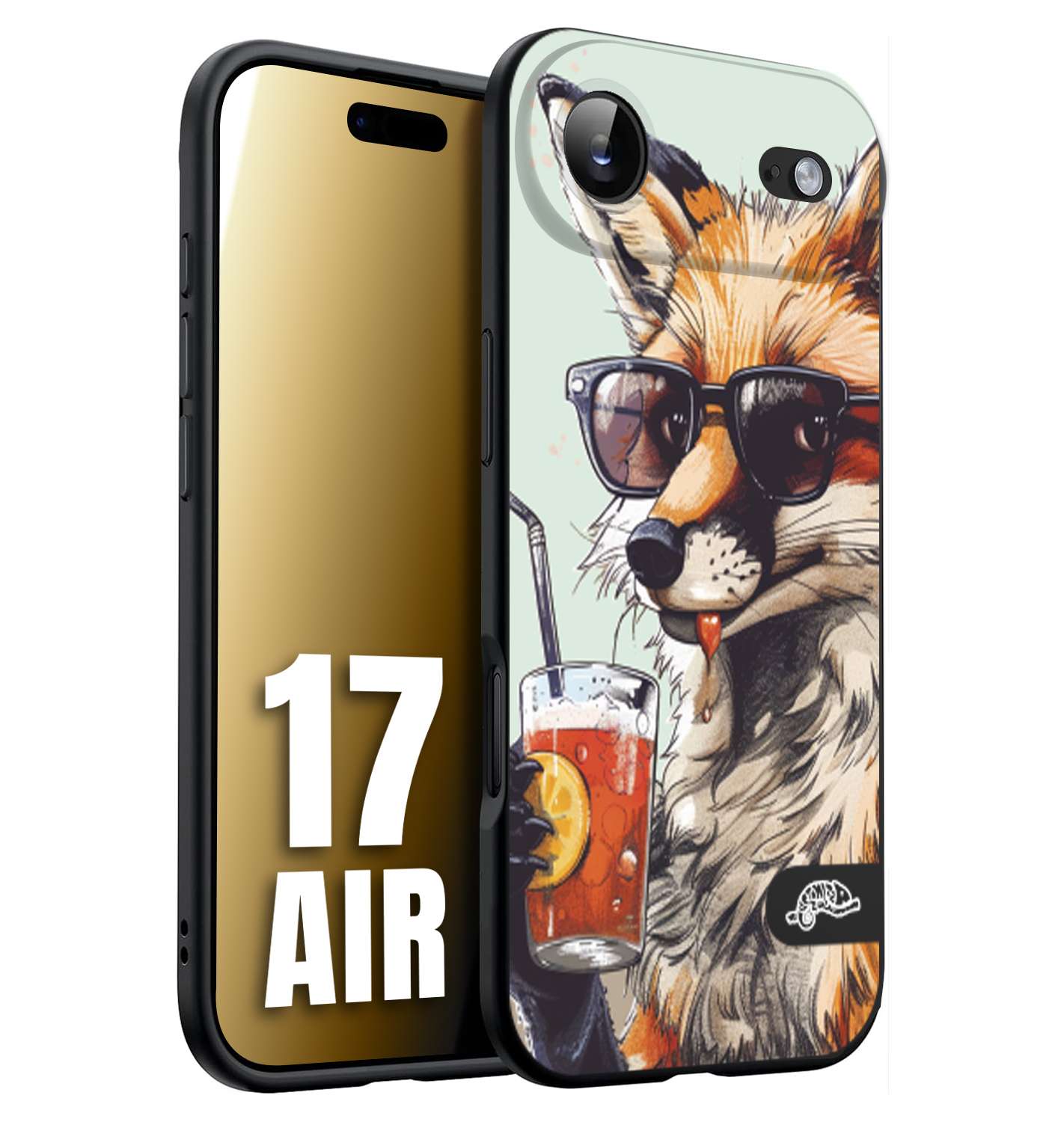 CUSTOMIZZA - Custodia cover nera morbida in tpu compatibile per iPhone 17 AIR estate disegnata cocktails animali simpatici fox volpe negroni