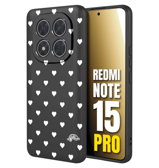 CUSTOMIZZA - Custodia cover nera morbida in tpu compatibile per Xiaomi Redmi Note 15 PRO cuori pois bianchi donna pin up vintage
