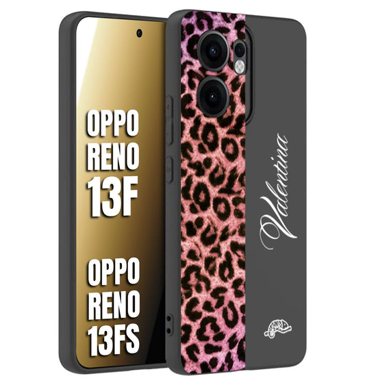 CUSTOMIZZA - Custodia cover nera morbida in tpu compatibile per Oppo Reno 13 F leopardato rosa fucsia personalizzata nome iniziali
