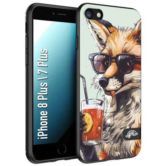 CUSTOMIZZA - Custodia cover nera morbida in tpu compatibile per iPhone 7 Plus - 8 plus estate disegnata cocktails animali simpatici fox volpe negroni