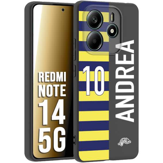 CUSTOMIZZA - Custodia cover nera morbida in tpu compatibile per Xiaomi Redmi Note 14 5G personalizzata calcio football nome e numero calciatori giallo blu