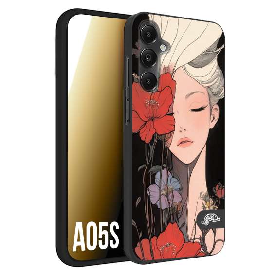 CUSTOMIZZA - Custodia cover nera morbida in tpu compatibile per Samsung A05S woman flower Fantasia Floreale Design Donna e Fiori, Retro Artistico
