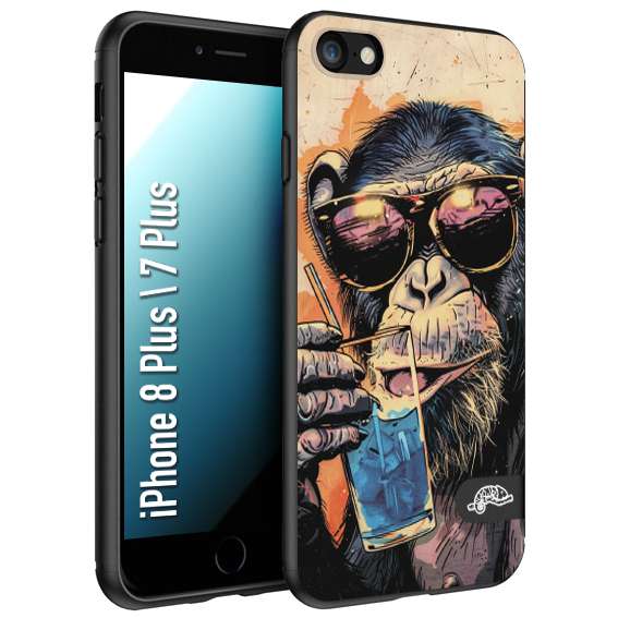 CUSTOMIZZA - Custodia cover nera morbida in tpu compatibile per iPhone 7 Plus - 8 plus estate disegnata cocktails animali simpatici scimmia monkey negroni