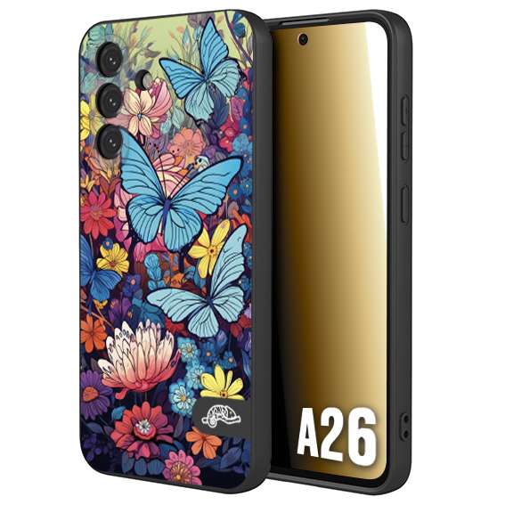 CUSTOMIZZA - Custodia cover nera morbida in tpu compatibile per Samsung A26 farfalle butterfly moderno donna disegnate gialla blu rosa