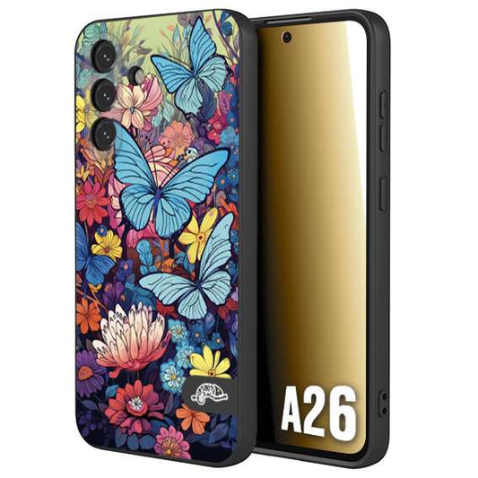CUSTOMIZZA - Custodia cover nera morbida in tpu compatibile per Samsung A26 farfalle butterfly moderno donna disegnate gialla blu rosa