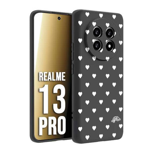 CUSTOMIZZA - Custodia cover nera morbida in tpu compatibile per Realme 13 PRO cuori pois bianchi donna pin up vintage