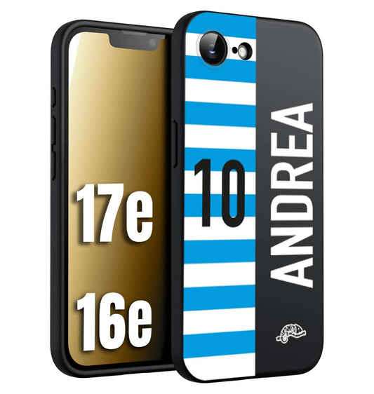 CUSTOMIZZA - Custodia cover nera morbida in tpu compatibile per iPhone 16E - 17E personalizzata calcio football nome e numero calciatori biancazzurri