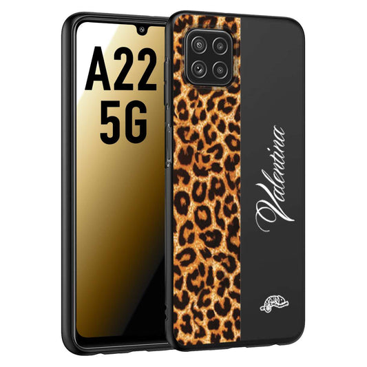 CUSTOMIZZA - Custodia cover nera morbida in tpu compatibile per Samsung A22 5G custom nome scritta leopardato maculato donna marrone leopard