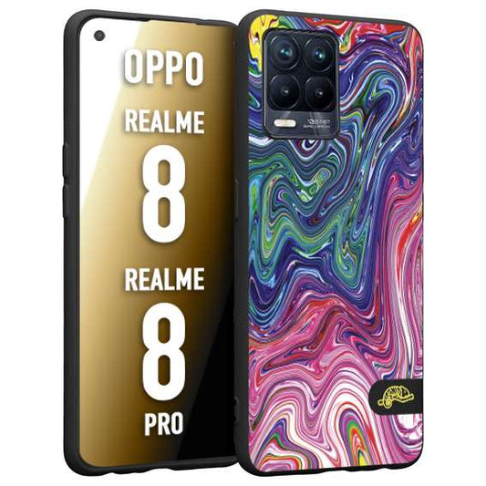 CUSTOMIZZA - Custodia cover nera morbida in tpu compatibile per Realme 8 - 8 PRO colorata fantasia vortice marmo arcobaleno rosa blu fucsia