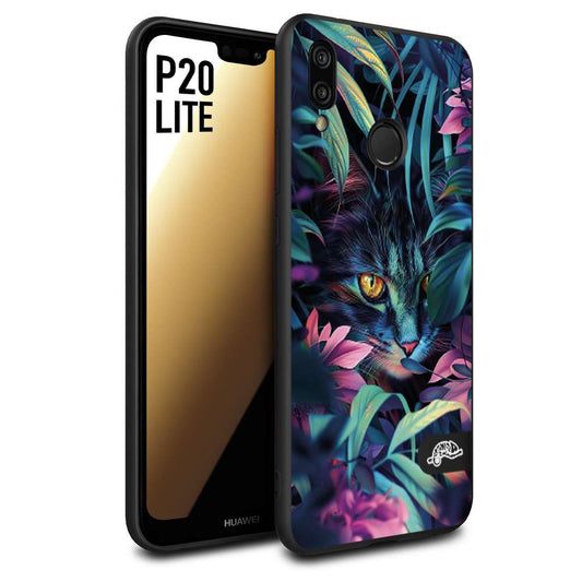 CUSTOMIZZA - Custodia cover nera morbida in tpu compatibile per Huawei P20 LITE animali color giungla tropicale occhio di gatto colori vibranti disegnato