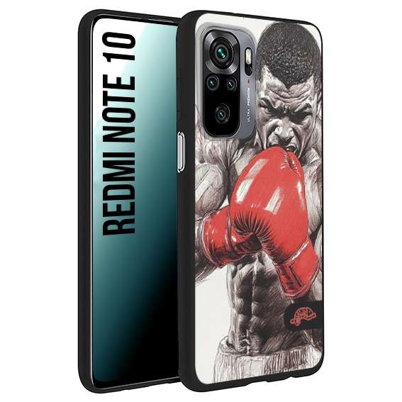 CUSTOMIZZA - Custodia cover nera morbida in tpu compatibile per Xiaomi Redmi Note 10 pugilato pugili disegno tattoo guantoni box pesi massimi gancio