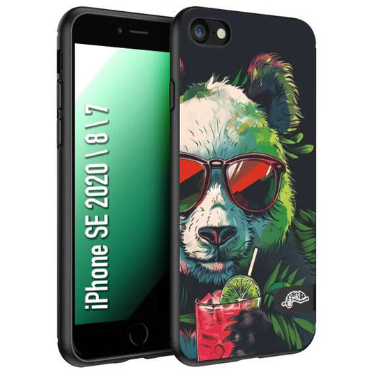 CUSTOMIZZA - Custodia cover nera morbida in tpu compatibile per iPhone 7 - 8 - SE 2020 / 2022 estate disegnata cocktails animali simpatici panda mojito