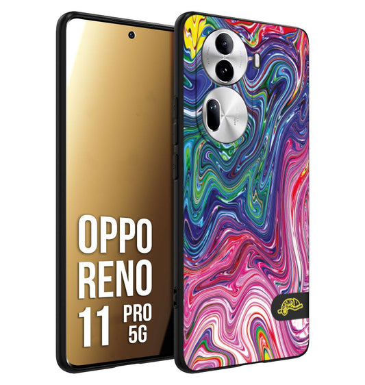 CUSTOMIZZA - Custodia cover nera morbida in tpu compatibile per Oppo Reno 11 PRO 5G colorata fantasia vortice marmo arcobaleno rosa blu fucsia