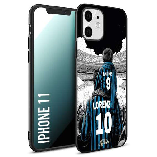 CUSTOMIZZA - Custodia cover nera morbida in tpu compatibile per iPhone 11 personalizzata calcio football padre e figlio calciatori nerazzurra