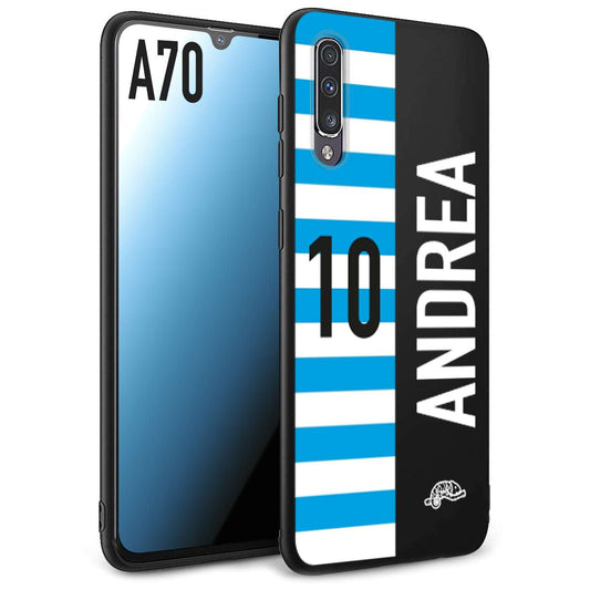 CUSTOMIZZA - Custodia cover nera morbida in tpu compatibile per Samsung A70 personalizzata calcio football nome e numero calciatori biancazzurri