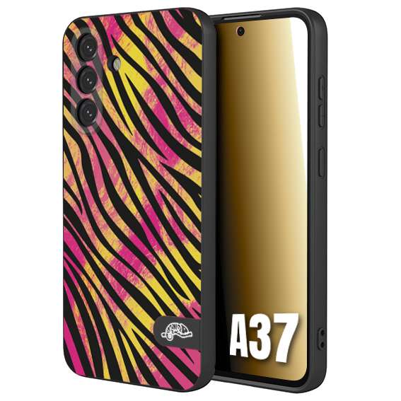 CUSTOMIZZA - Custodia cover nera morbida in tpu compatibile per Samsung A37 zebrata maculata a rilievo soft touch donna fucsia gialla