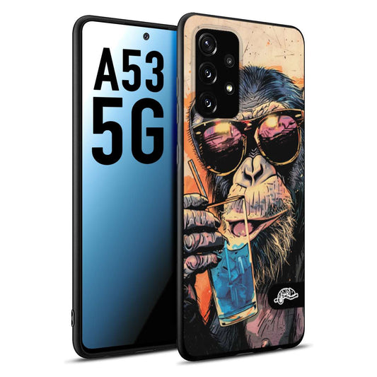 CUSTOMIZZA - Custodia cover nera morbida in tpu compatibile per Samsung A53 5G estate disegnata cocktails animali simpatici scimmia monkey negroni