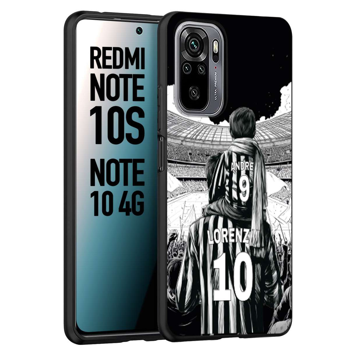 CUSTOMIZZA - Custodia cover nera morbida in tpu compatibile per Xiaomi Redmi Note 10S personalizzata calcio football nome e numero calciatori bianconeri bianca e nera