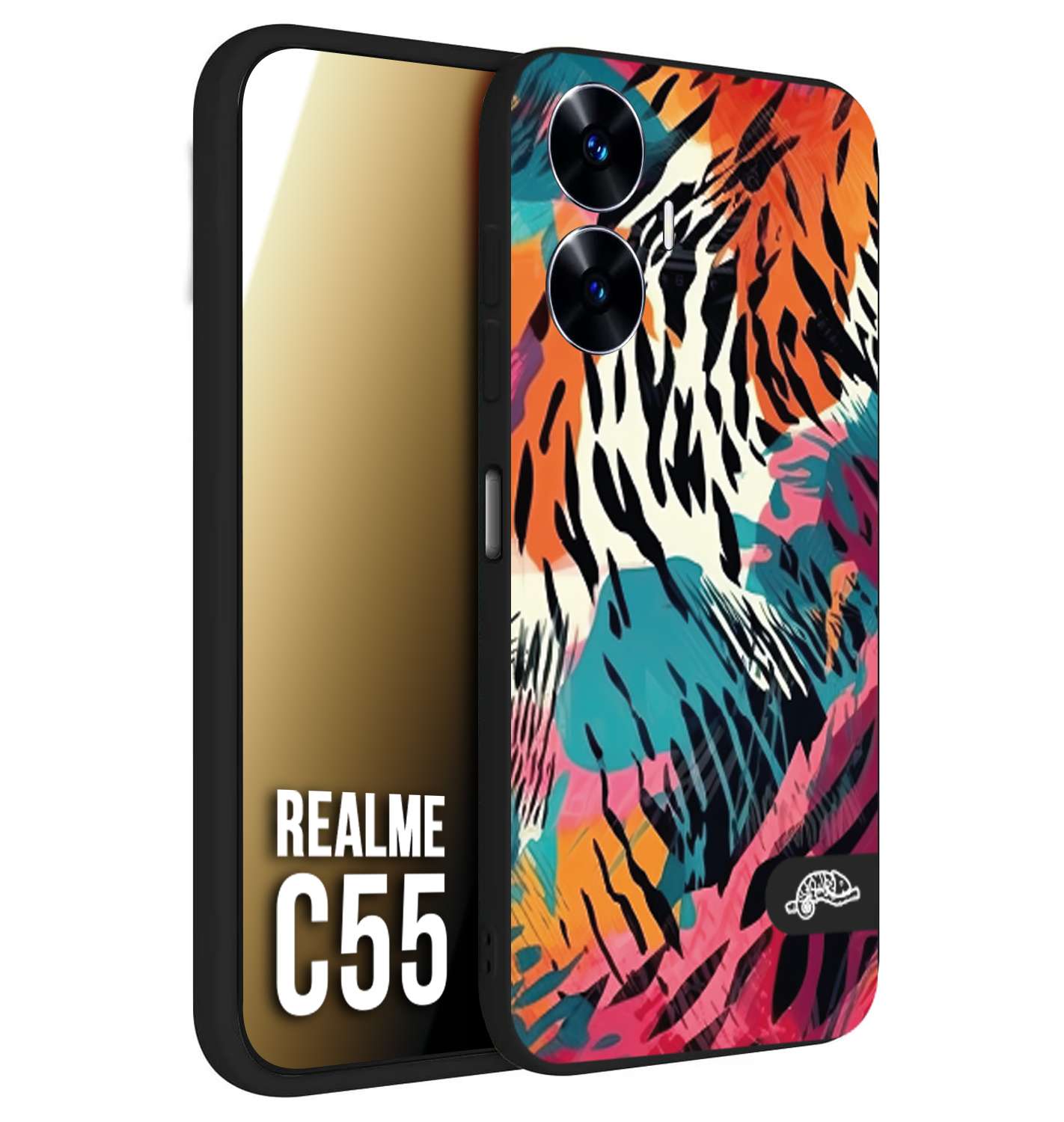 CUSTOMIZZA - Custodia cover nera morbida in tpu compatibile per Oppo C55 leopardato maculato tigrato tiger colorata summer color