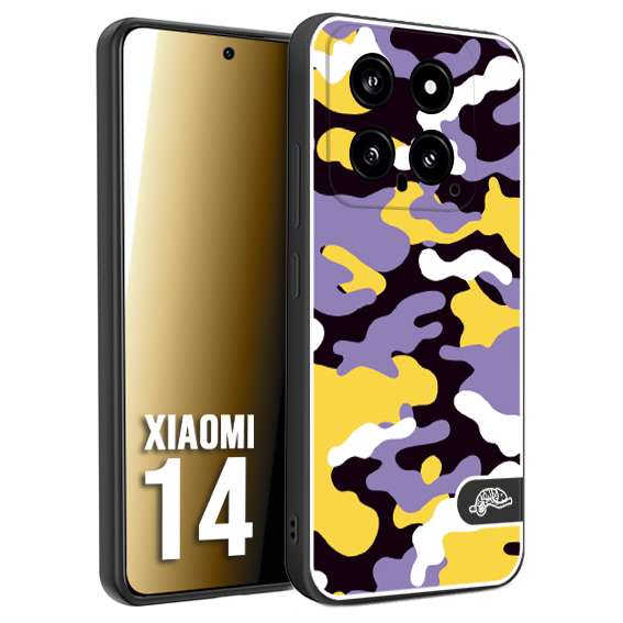 CUSTOMIZZA - Custodia cover nera morbida in tpu compatibile per Xiaomi 14 camouflage mimetico militare viola lilla giallo