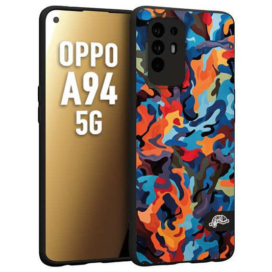 CUSTOMIZZA - Custodia cover nera morbida in tpu compatibile per Oppo A94 5G camouflage mimetico militare moderno blu arancio rosso