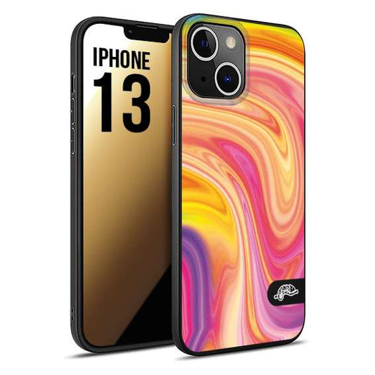 CUSTOMIZZA - Custodia cover nera morbida in tpu compatibile per iPhone 13 colorata fantasia vortice marmo onde rosa fucsia gialla