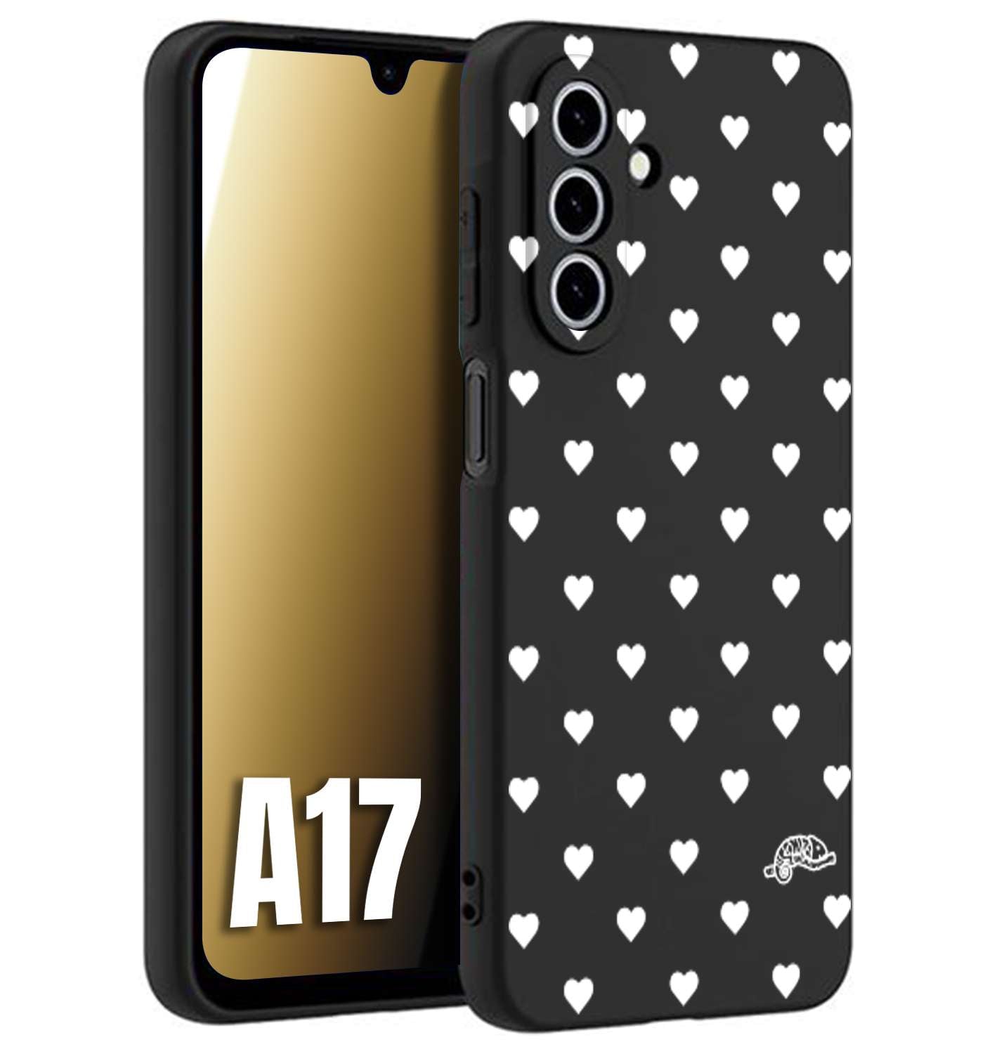 CUSTOMIZZA - Custodia cover nera morbida in tpu compatibile per Samsung A17 cuori pois bianchi donna pin up vintage