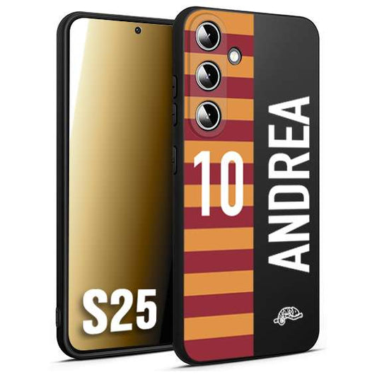 CUSTOMIZZA - Custodia cover nera morbida in tpu compatibile per Samsung S25 personalizzata calcio football nome e numero calciatori giallo rossi