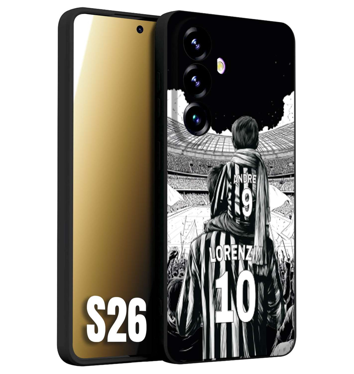CUSTOMIZZA - Custodia cover nera morbida in tpu compatibile per Samsung S26 personalizzata calcio football nome e numero calciatori bianconeri bianca e nera