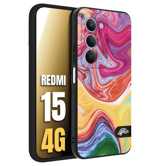 CUSTOMIZZA - Custodia cover nera morbida in tpu compatibile per Xiaomi Redmi 15 4G colorata fantasia vortice marmo onde verde fucsia gialla
