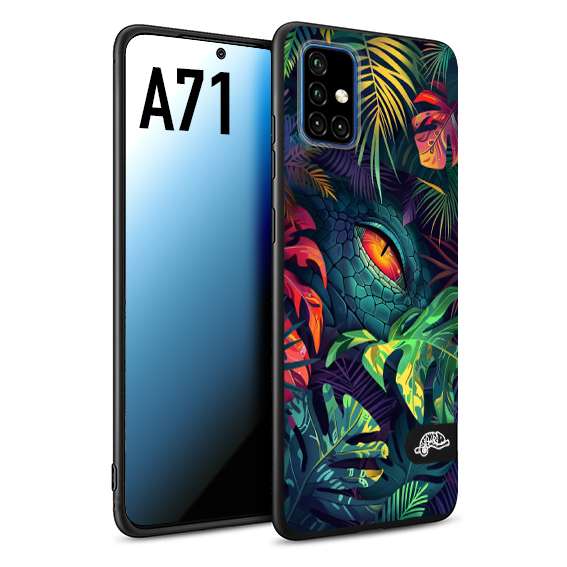 CUSTOMIZZA - Custodia cover nera morbida in tpu compatibile per Samsung A71 animali color giungla tropicale occhio di coccodrillo alligatore disegnato
