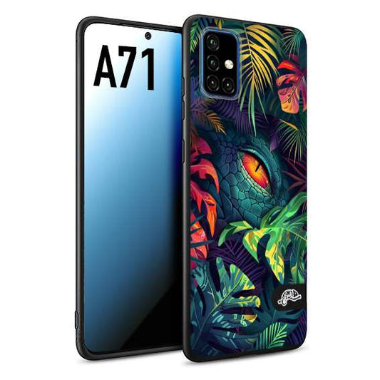 CUSTOMIZZA - Custodia cover nera morbida in tpu compatibile per Samsung A71 animali color giungla tropicale occhio di coccodrillo alligatore disegnato
