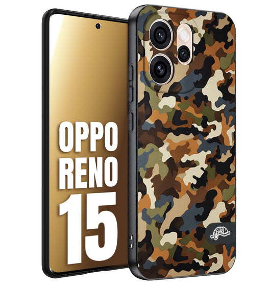 CUSTOMIZZA - Custodia cover nera morbida in tpu compatibile per Oppo Reno 15 camouflage mimetico militare moderno blu marrone beige