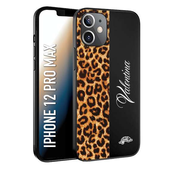 CUSTOMIZZA - Custodia cover nera morbida in tpu compatibile per iPhone 12 PRO MAX custom nome scritta leopardato maculato donna marrone leopard