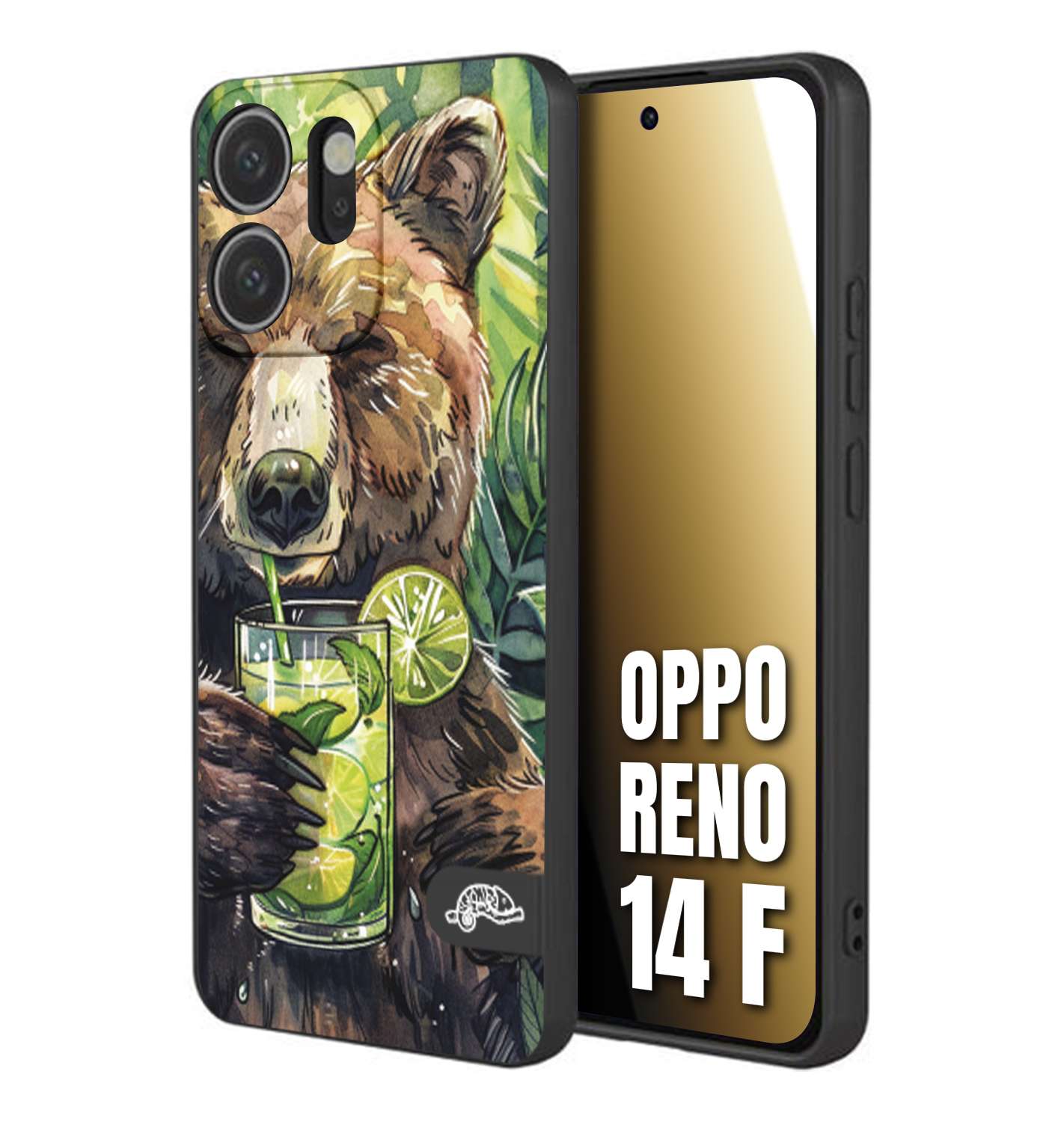 CUSTOMIZZA - Custodia cover nera morbida in tpu compatibile per Oppo Reno 14 F fiori estate disegnata cocktails animali simpatici orso bear negroni