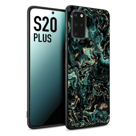 CUSTOMIZZA - Custodia cover nera morbida in tpu compatibile per Samsung S20 PLUS effetto marmo marble verde green venature dorato pietra