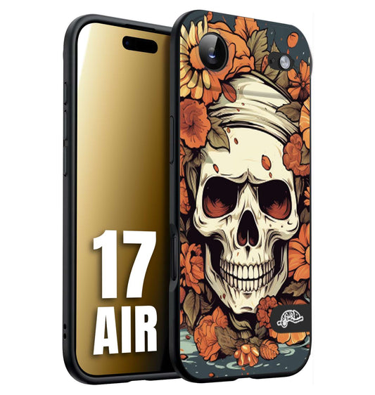CUSTOMIZZA - Custodia cover nera morbida in tpu compatibile per iPhone 17 AIR teschio skull flowers fiori tattoo disegnato alta definizione