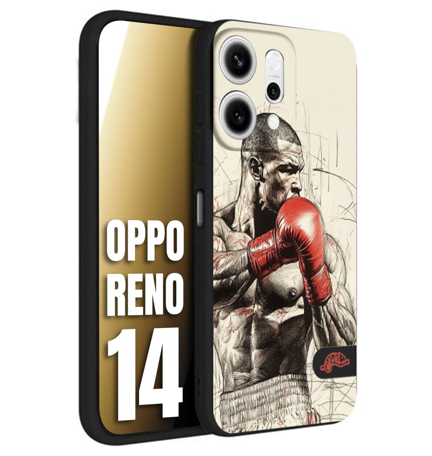 CUSTOMIZZA - Custodia cover nera morbida in tpu compatibile per Oppo Reno 14 pugilato pugili disegno tattoo guantoni box sport ring