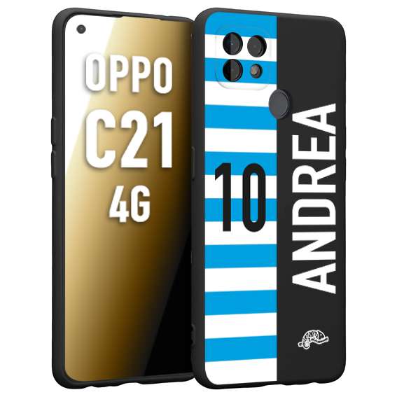 CUSTOMIZZA - Custodia cover nera morbida in tpu compatibile per Oppo Realme C21 4G personalizzata calcio football nome e numero calciatori biancazzurri