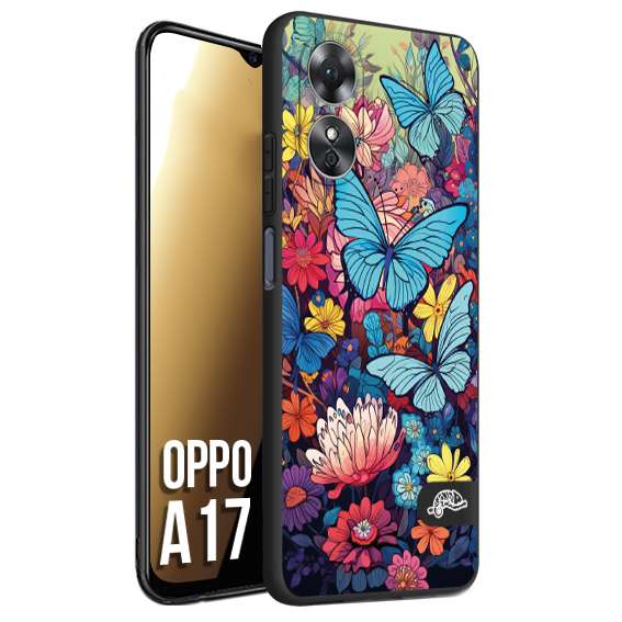 CUSTOMIZZA - Custodia cover nera morbida in tpu compatibile per Oppo A57 - A77 - A57S - A77S (4G) farfalle butterfly moderno donna disegnate gialla blu rosa