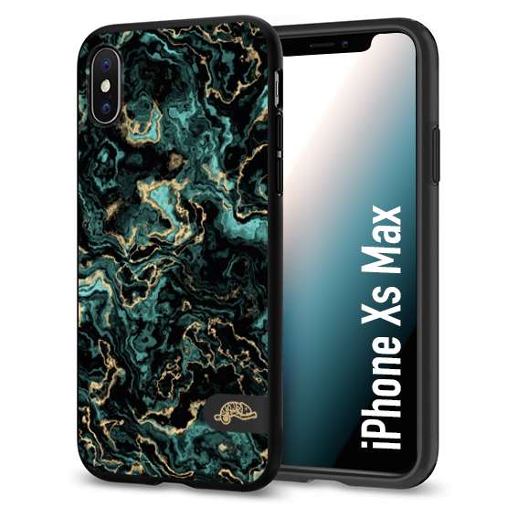 CUSTOMIZZA - Custodia cover nera morbida in tpu compatibile per iPhone Xs Max effetto marmo marble verde green venature dorato pietra