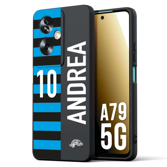 CUSTOMIZZA - Custodia cover nera morbida in tpu compatibile per Oppo A79 5G personalizzata calcio football nome e numero calciatori nerazzurra