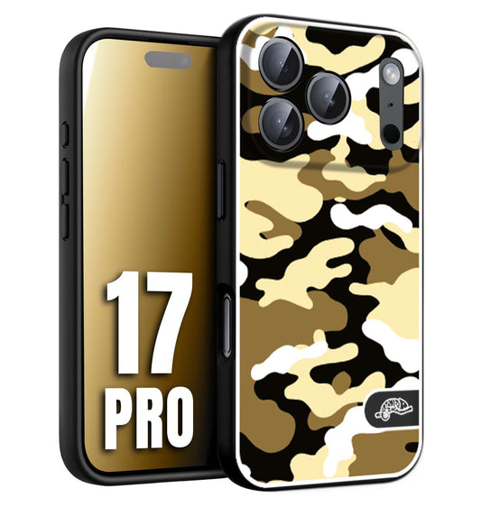 CUSTOMIZZA - Custodia cover nera morbida in tpu compatibile per iPhone 17 PRO camouflage mimetico militare giallo desert brown