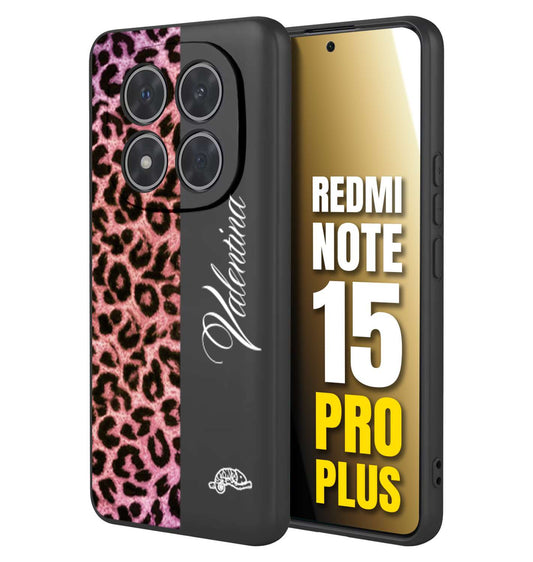 CUSTOMIZZA - Custodia cover nera morbida in tpu compatibile per Xiaomi Redmi Note 15 PRO PLUS leopardato rosa fucsia personalizzata nome iniziali
