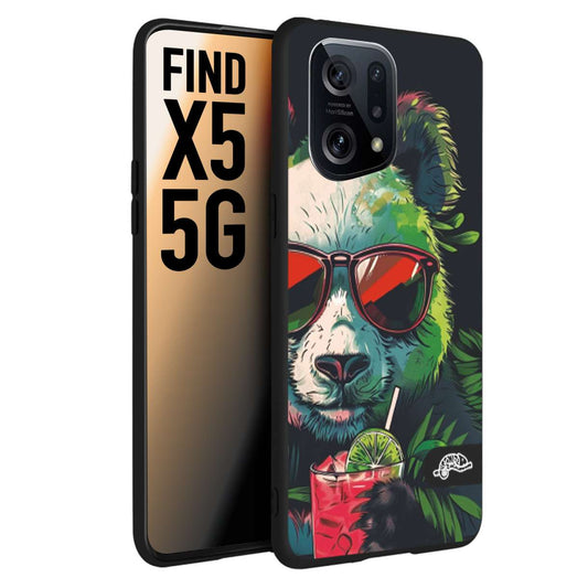 CUSTOMIZZA - Custodia cover nera morbida in tpu compatibile per Oppo Find X5 estate disegnata cocktails animali simpatici panda mojito