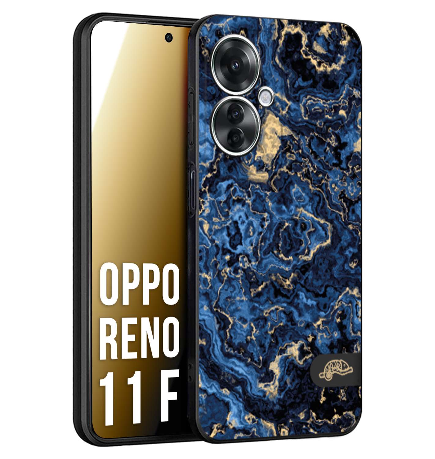 CUSTOMIZZA - Custodia cover nera morbida in tpu compatibile per Oppo Reno 11 F 5G effetto marmo marble blu venature dorato psichedelico