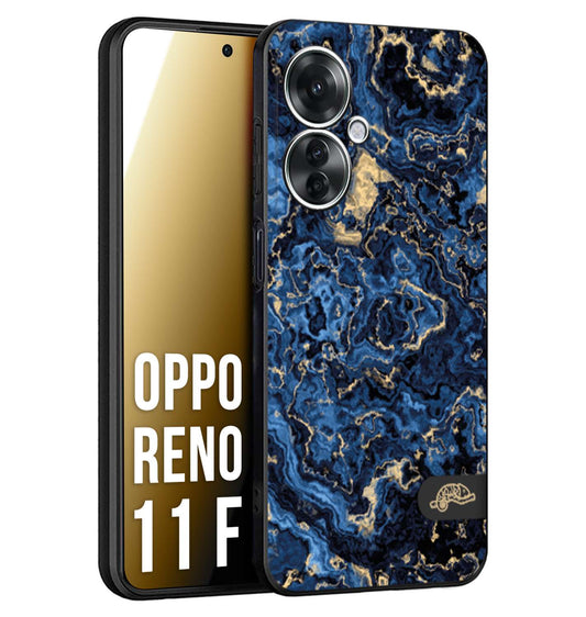 CUSTOMIZZA - Custodia cover nera morbida in tpu compatibile per Oppo Reno 11 F 5G effetto marmo marble blu venature dorato psichedelico